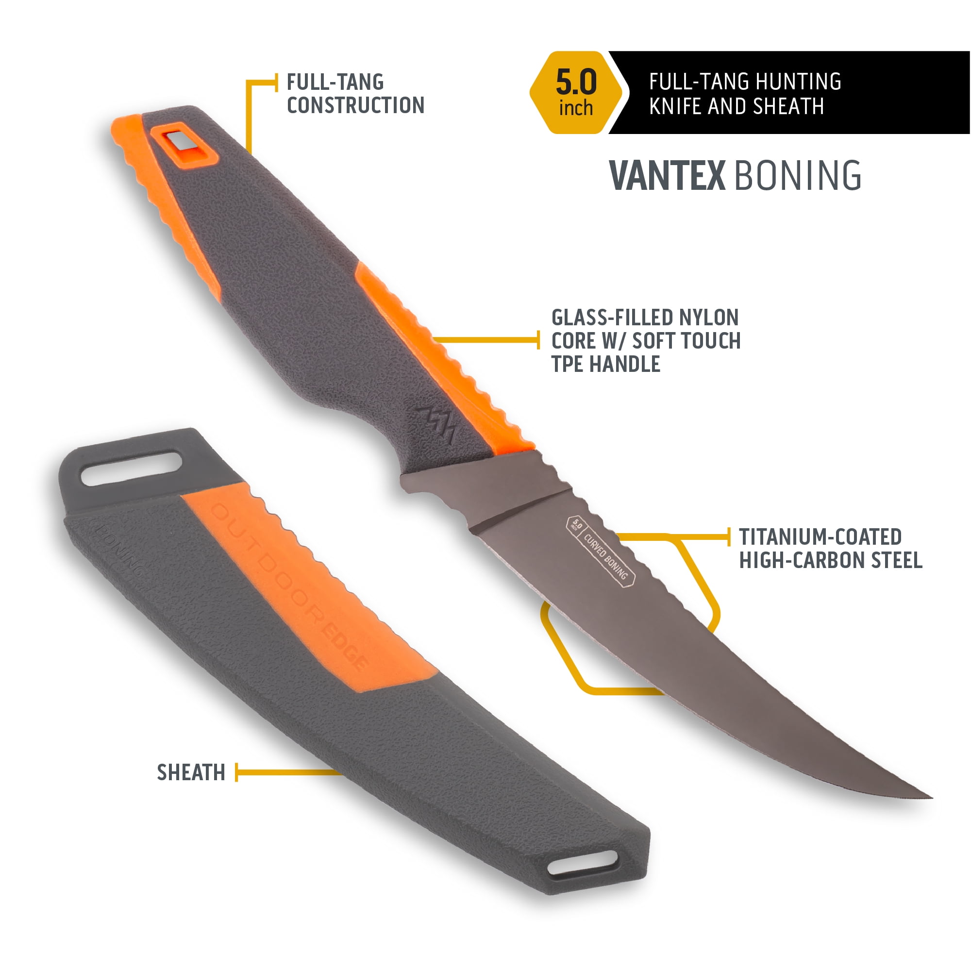 Outdoor Edge 5.0"  Vantex Full Tang Fixed Blade Boning Knife with Sheath
