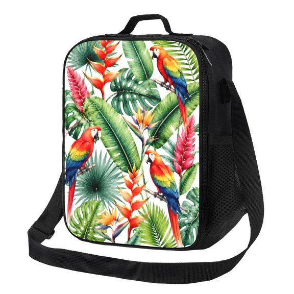 Tropical Parrot Lunch Bag Insulated Thermal Lunch Box with Shoulder Strap & Handle for Women and Men