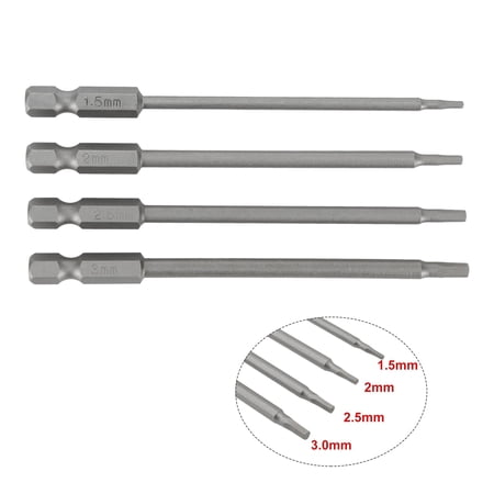 4Pcs 1/4 Hex Shank Magnetic Head Screw Driver Screwdriver Bit 1.5/2.0/2.5/3.0Mm Long Steel Magnetic Hex Cross Head Screwdriver