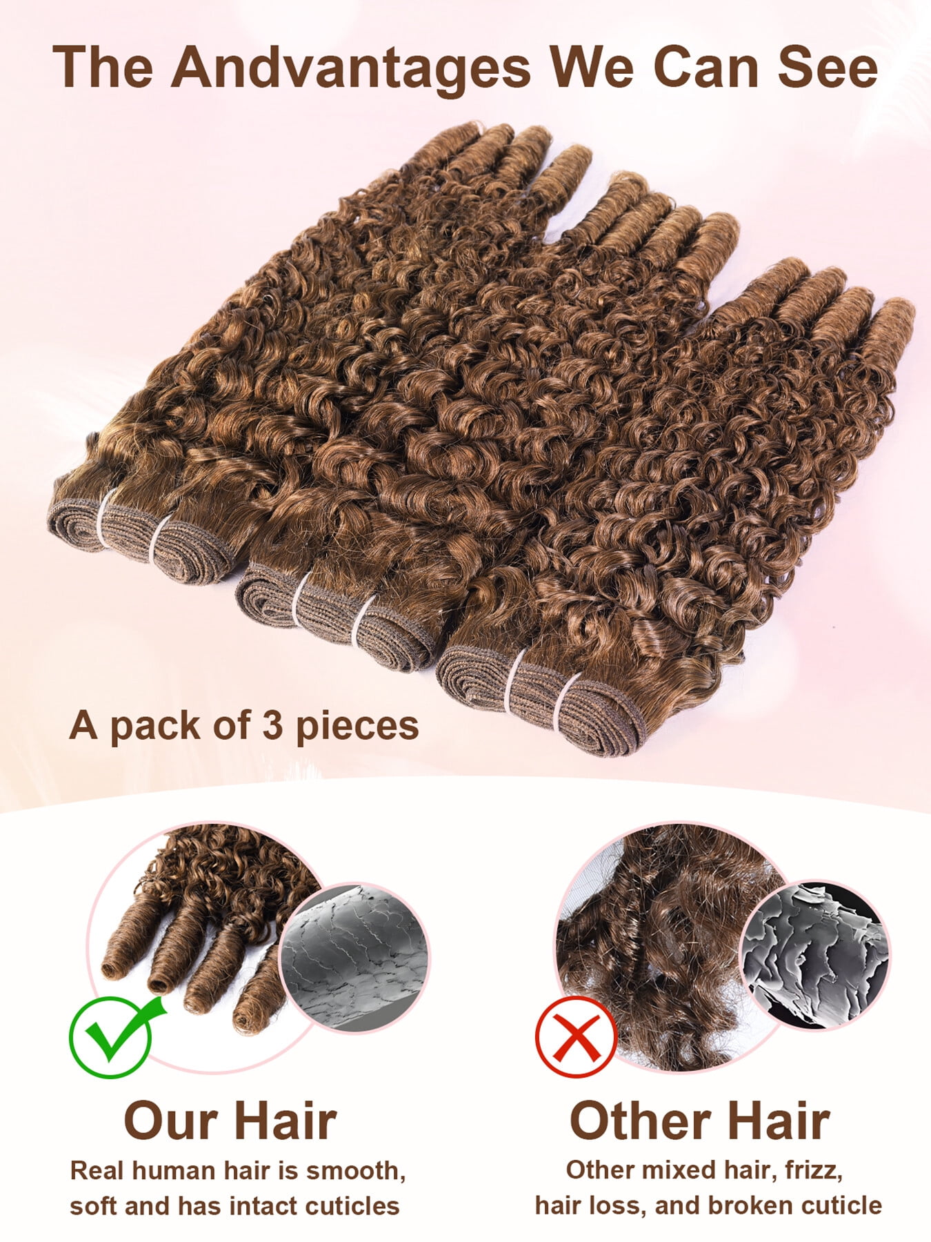 ChicRosa 4# Deep Curly Human Hair Bundles 3PCS Set for Women