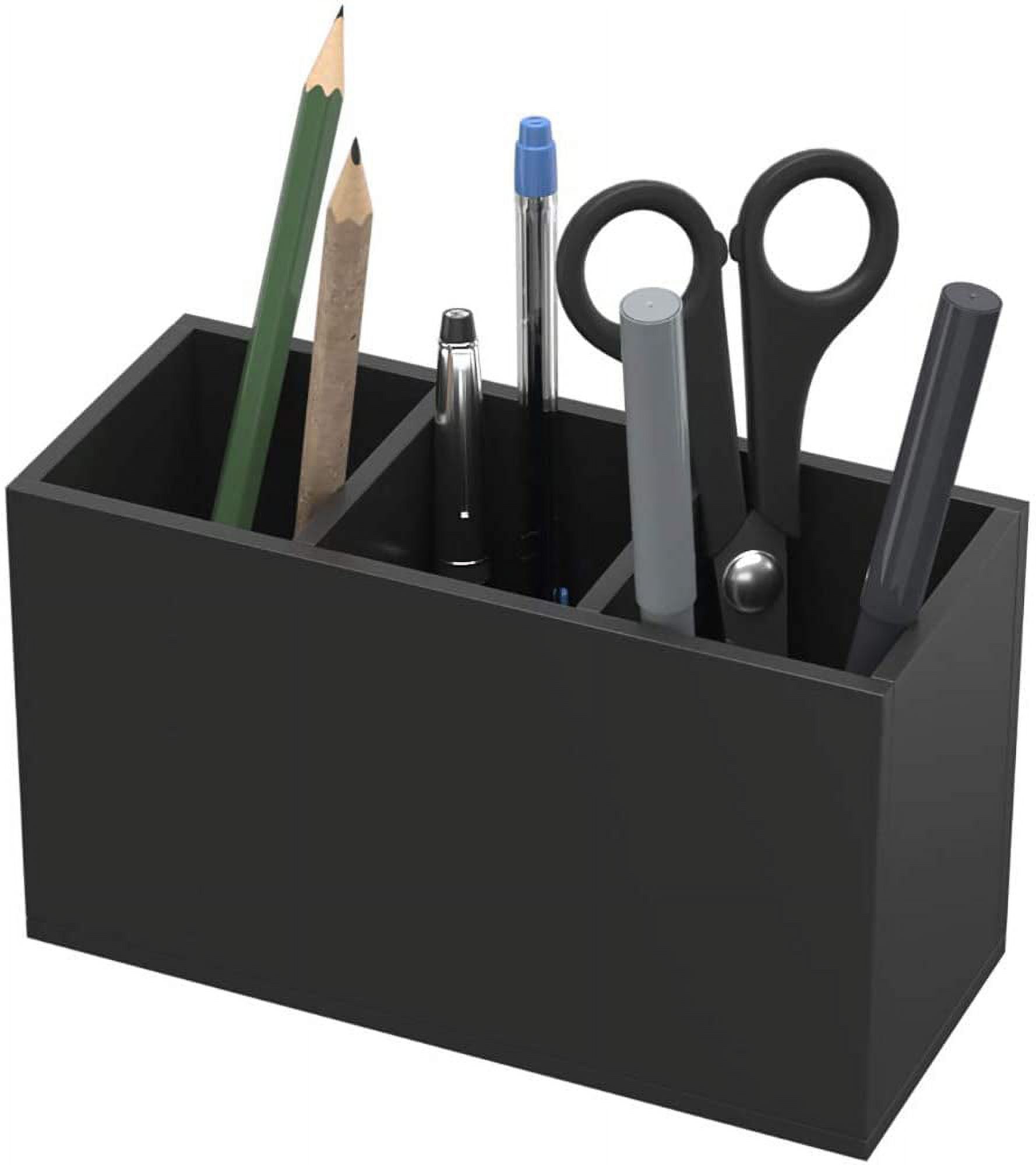 Acrylic Pen Holder 3 Compartments, Black Pencil Organizer Cup for Countertop Desk Accessory Storage