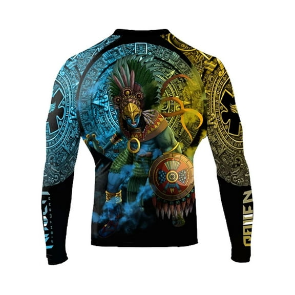Raven Fightwear Men's Huitzilopochtli Aztec Rash Guard MMA BJJ Black