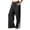 Black, variant on Women's Cotton Linen Palazzo Pants High Waisted Wide Leg Trousers Casual Loose Side Slit Lace Patchwork Slacks with Pockets and Bow Tie