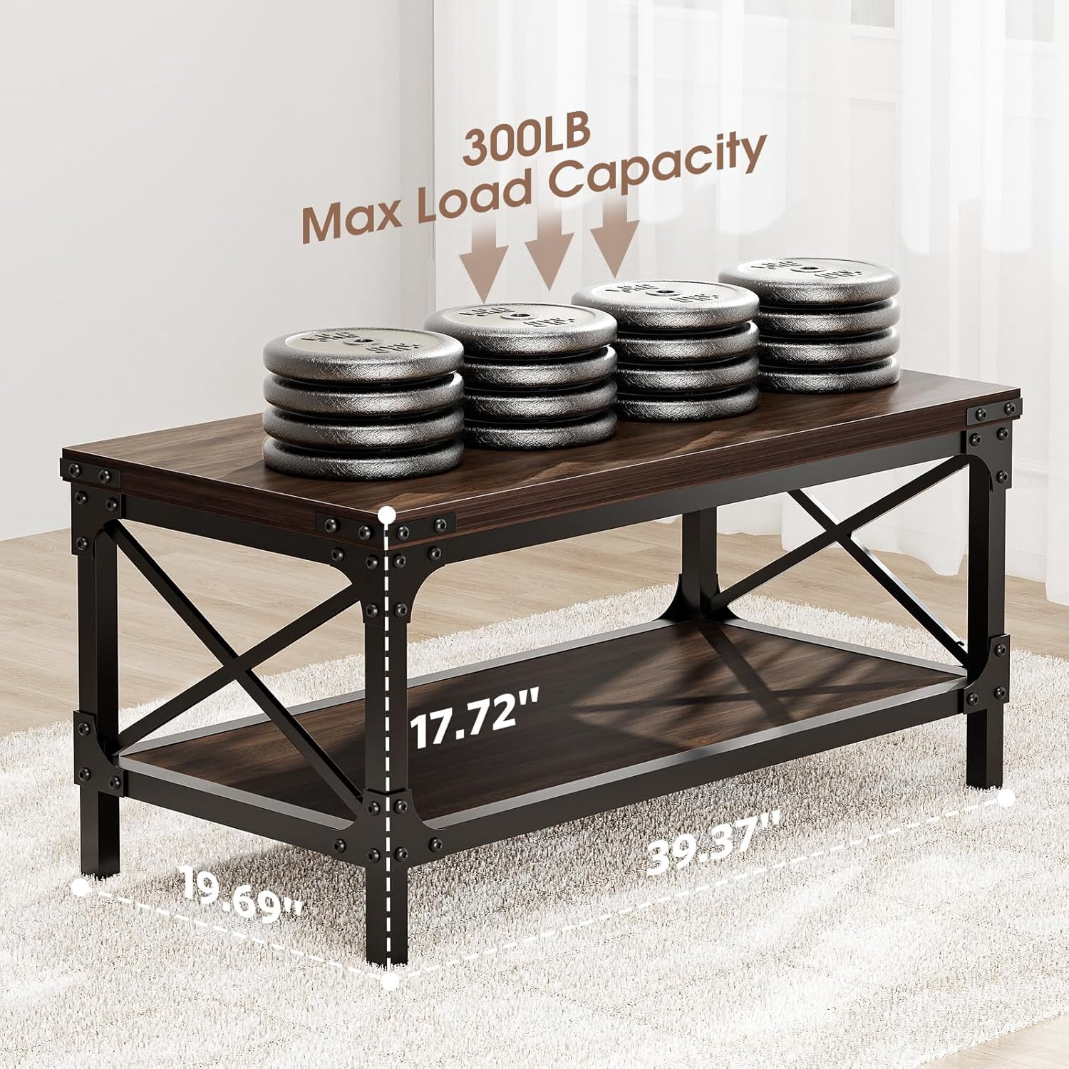 LazySpin Rectangle Wood Coffee Tables for Living Room, Walnut