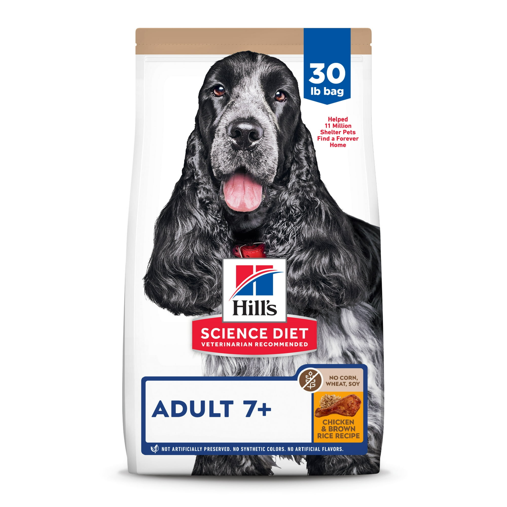 Hill's Science Diet No Corn, Wheat, Soy Chicken & Rice Dry Dog Food for 7+ Senior Dogs, 30lb Bag