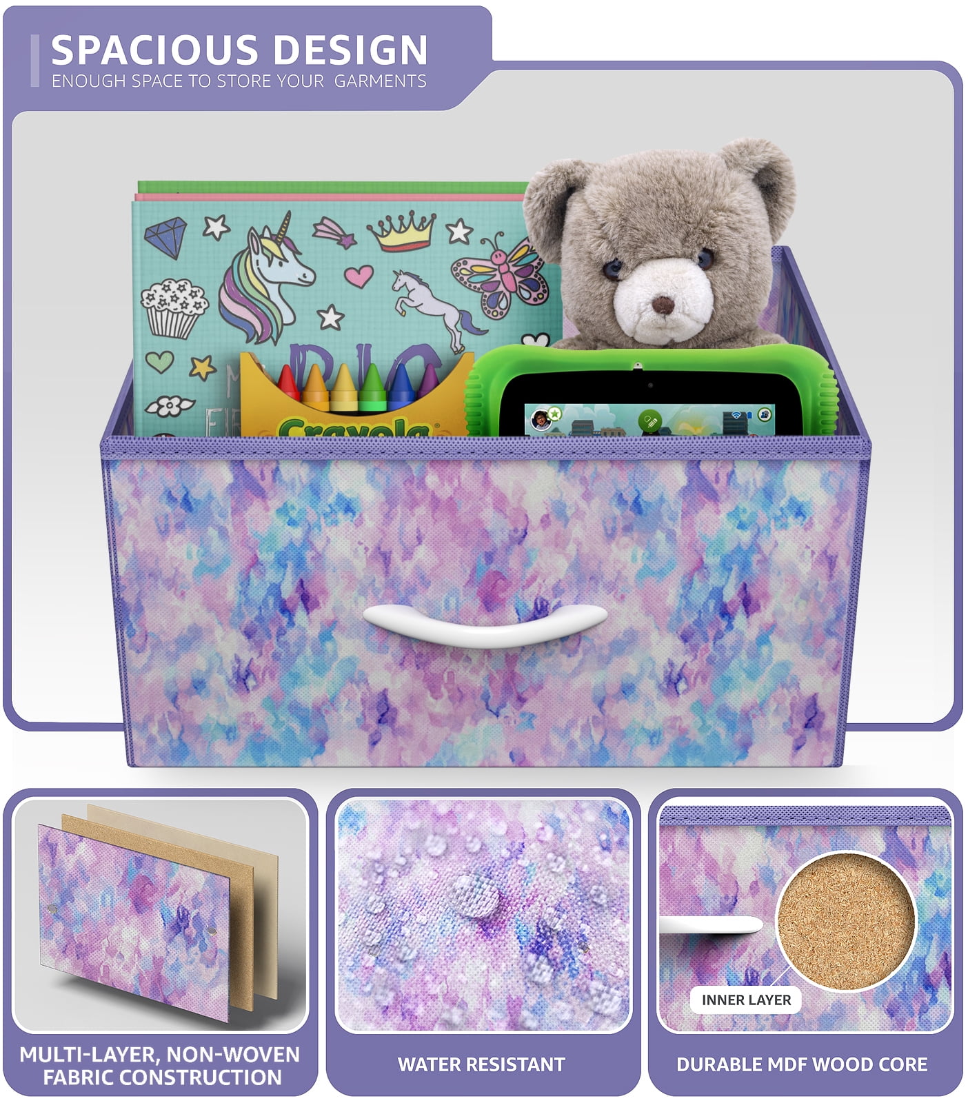 Sorbus 6-Drawer Dresser – Tie-Dye Purple Fabric Storage Tower for Kids Bedroom, Nursery, Closet