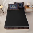 thumbnail image 4 of Erosebridal Rustic Cabin Plaid Bear Zipper Twin Comforter Sets with Fitted Sheet and 2 Pillowcases,Lake Pine Moon Silhouette Zipper Bedding Set,Brown Navy,Black Reversible, 4 of 6