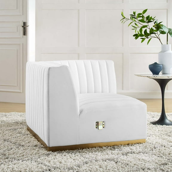 Modway Conjure Channel Tufted Performance Velvet Right Corner Chair in Gold White