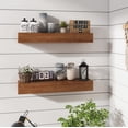 thumbnail image 3 of Wall Floating Shelves, Rustic Wood Wall Shelf Handmade (Light Walnut, 24 Inch - 2 Pack), 3 of 9