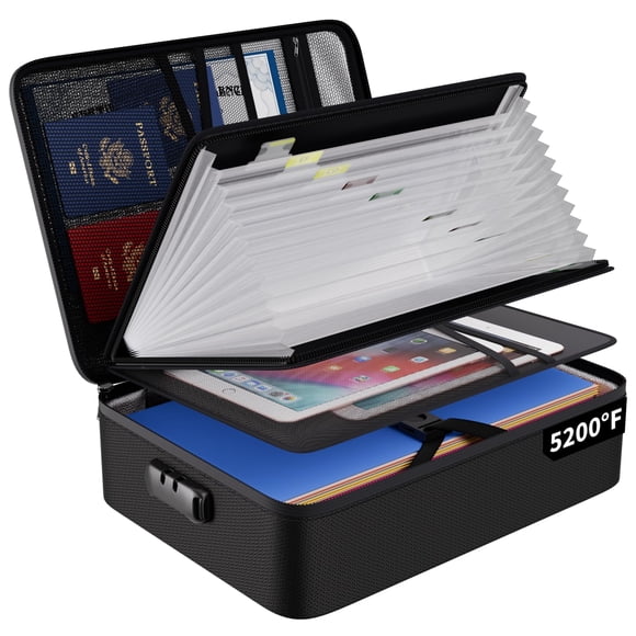 ENGPOW File Organizer Bag with 13 Pocket Accordion File Folder, Fireproof Document Organizer with Lock& Labels,Multi-Layer Portable Home Travel Safe