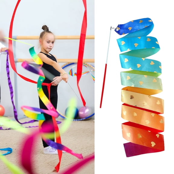 NIBOLOG Rhythmic Gymnastics Ribbon Vibrant Color Extra Soft Smooth Flexible Dancer Wand Twirling Dance Streamer for Kids