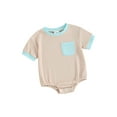 thumbnail image 1 of FOCUSNORM Combinaison d'Été pour Bébé Contrastante Poche Poitrine Col Rond Manches Courtes Vêtements pour Tout-Petits, 1 of 9