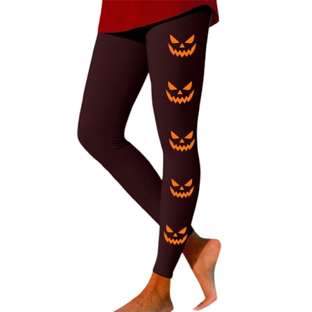 FYEGRE Halloween Print High Waist Lifting Workout Yoga Fitness Running Pants For Women Brown S