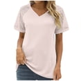 thumbnail image 2 of fatyb Womens Tops Summer Lace Short Sleeve Patchwork V Neck Tunic Shirts Casual Pullover Loose Blouses, 2 of 5