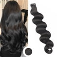 thumbnail image 1 of Wavy Natural Black Tape in Human Hair Extensions for Women Human Hair Body Wave 14 Inch Invisible Double Sided Skin Weft Tape in Hair Extensions 20pcs/pack, 1 of 7