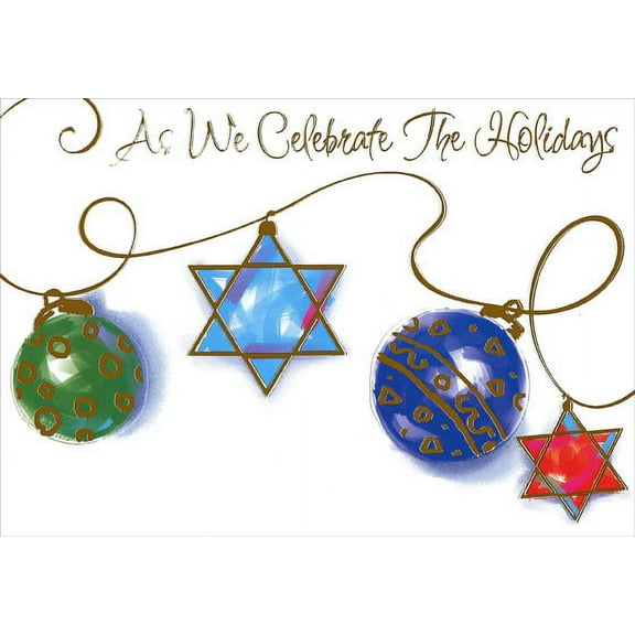 Designer Greetings Holiday Ornaments Box of 18 Mixed Faith / Interfaith Holiday Cards