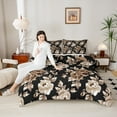thumbnail image 4 of Feelyou Black Orange Flower Queen Comforter Set, Retro French Floral Bedding Sets, Countryside Theme Reversible Bedding Comforter Set, Super Cozy Room Decor, 3-Piece, 4 of 8