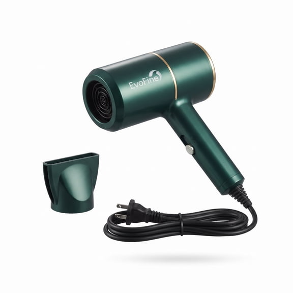 EvoFine High-Speed Ionic Hair Dryer, 120,000 RPM Brushless Motor, 3 Heat Settings, Lightweight Travel Blow Dryer, Green