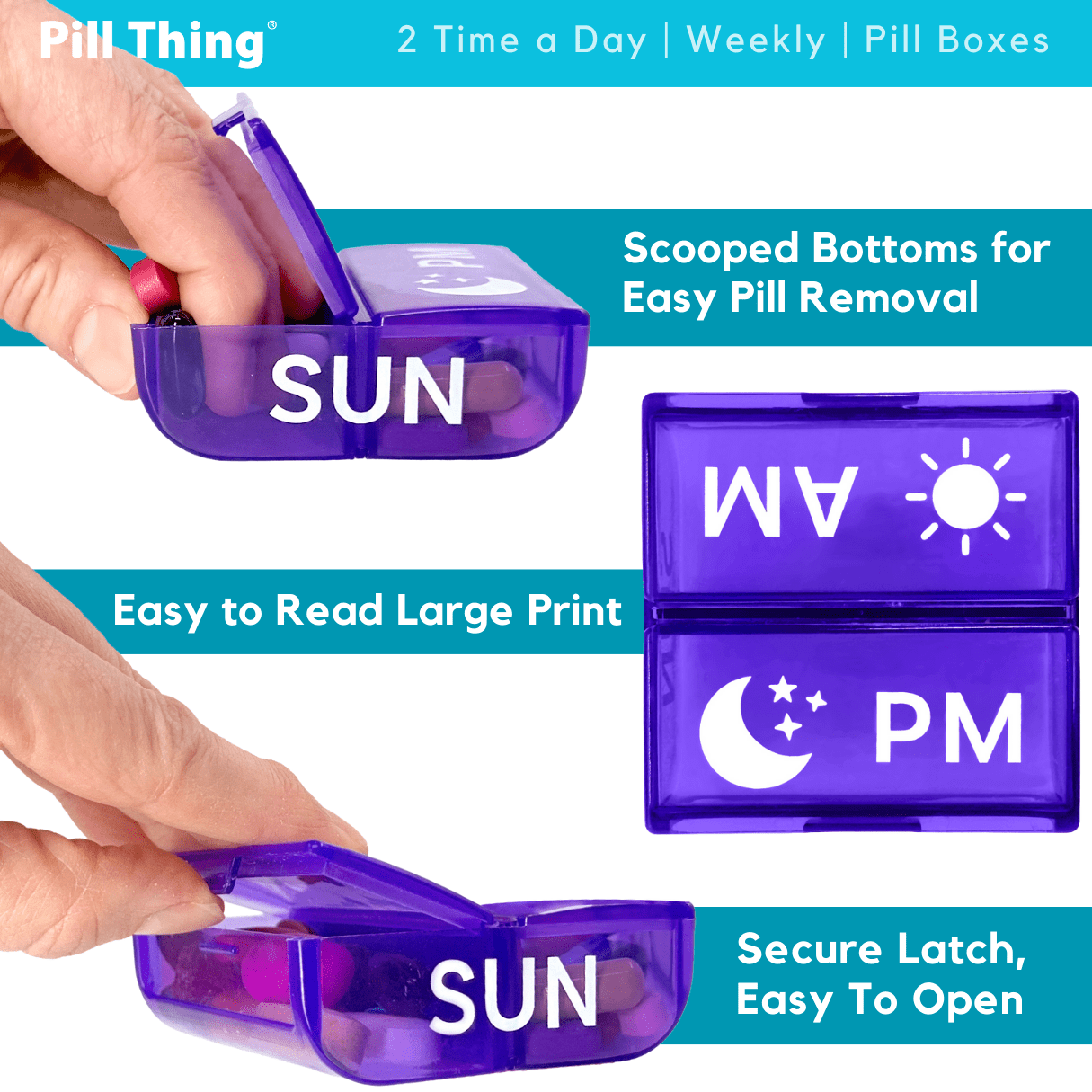 Large Weekly Pill Organizer AM/PM, 7 Day 2 Times Daily Pill Box with Extra-Large Compartments, Color-Coded Cases, BPA-Free, 1 Pack