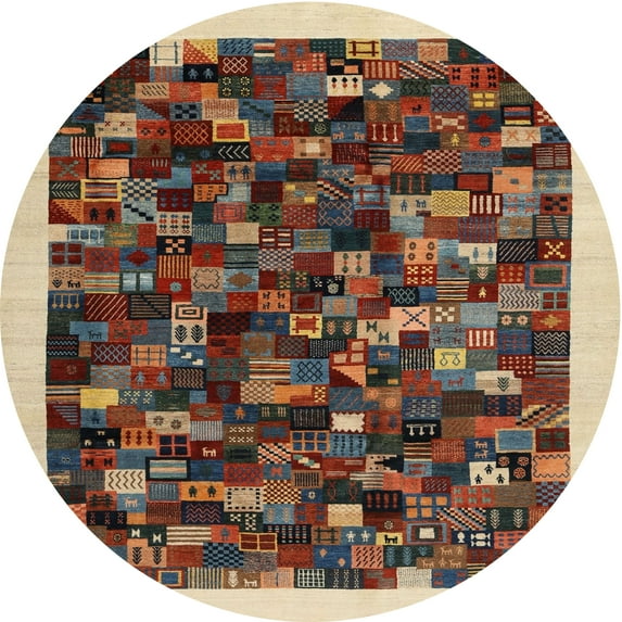 Ahgly Company Machine Washable Indoor Round Contemporary Fall Leaf Brown Green Area Rugs, 7' Round