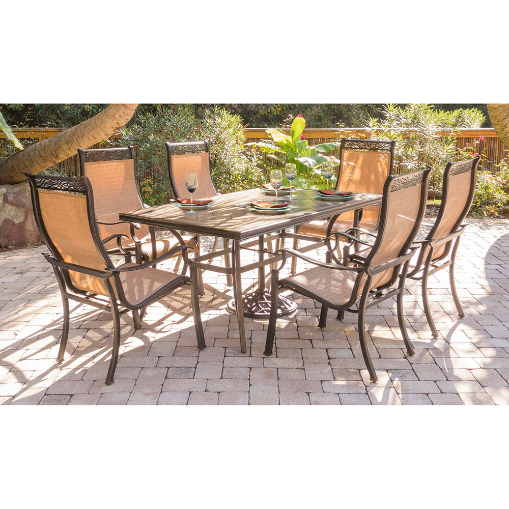 Hanover Monaco 7-Piece Outdoor Patio Dining Set with Porcelain Tile 68" x 40" Rectangular Dining Table and 6 PVC Sling Dining Chairs with Heavy-Duty Aluminum Frames | MONDN7PC - image 3 of 16
