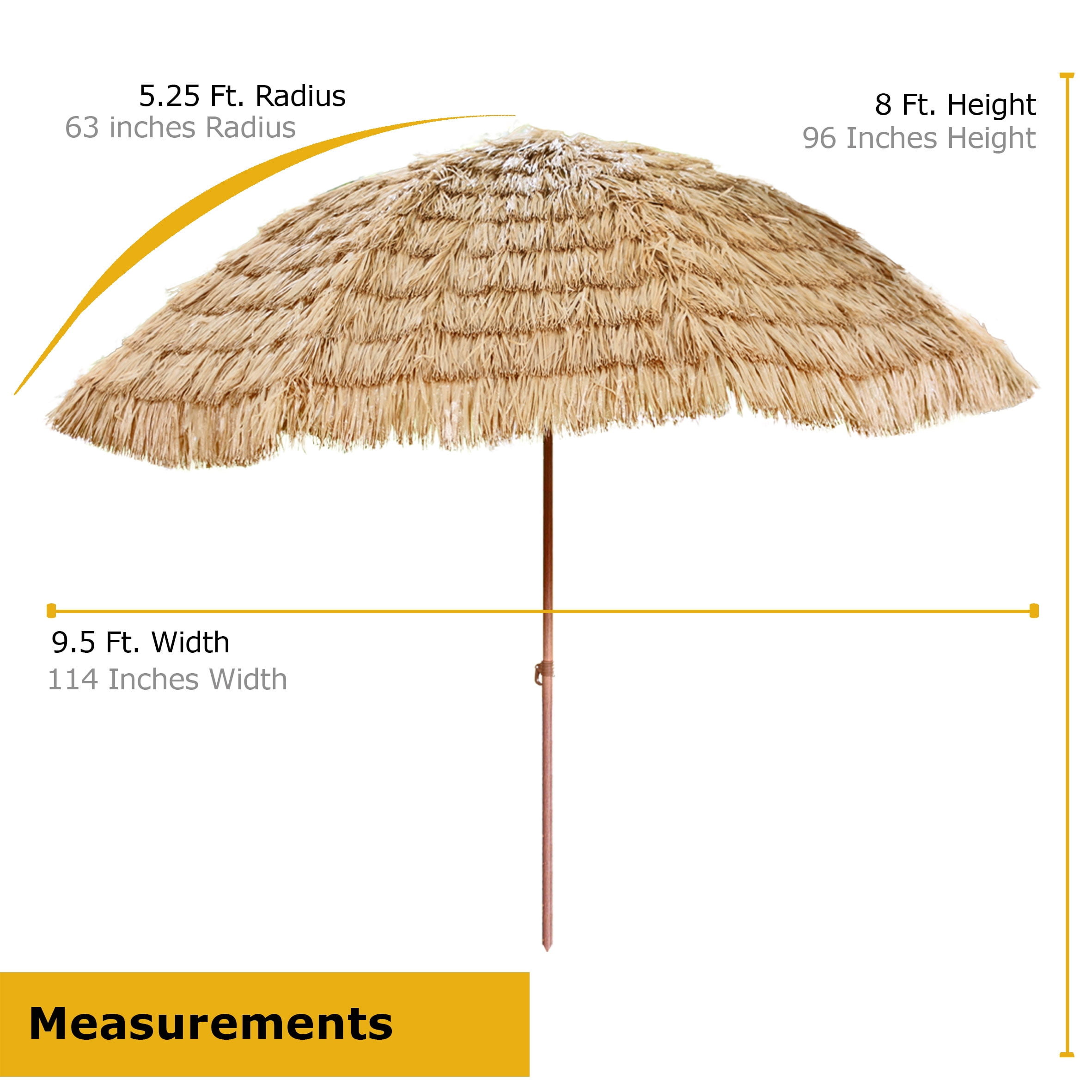 Backyard X-Scapes Tan Tiki Thatch Patio Umbrella for Outdoors 9.5 ft D