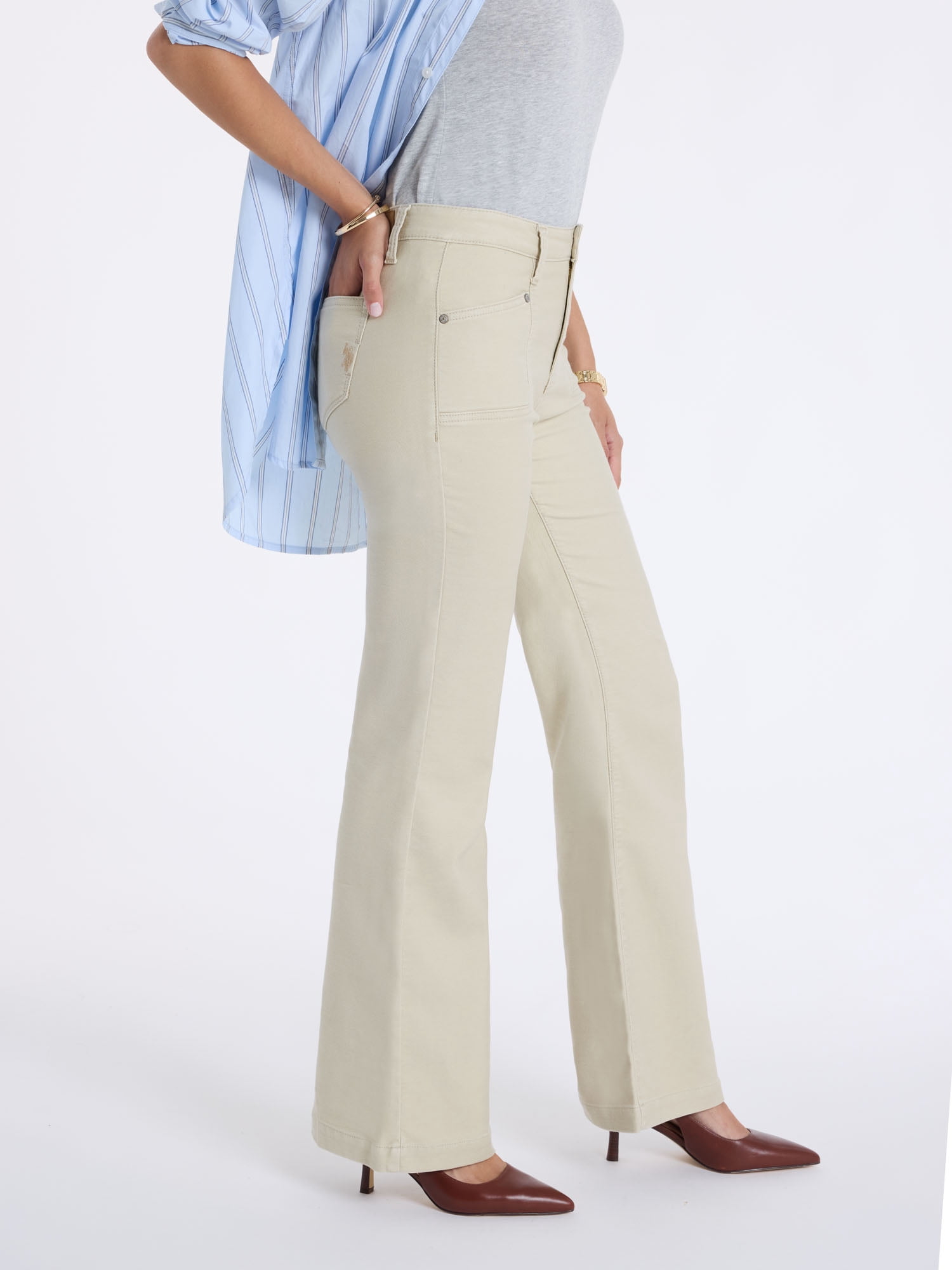U.S. Polo Assn. Women's Patch Pocket Flare Knit Denim Pants