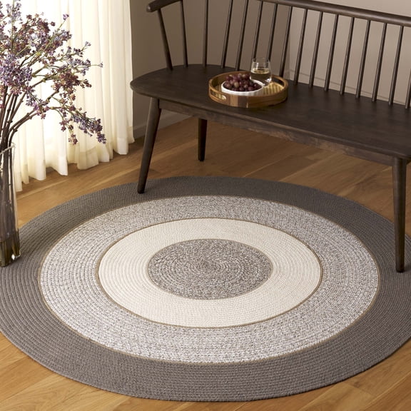 Safavieh Braided Jay Geometric Reversible Area Rug, Dark Gray/Gray, 5' x 5' Round