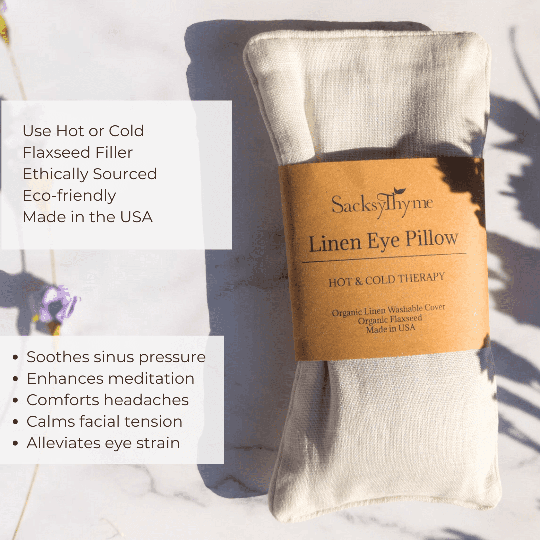 SacksyThyme Linen Eye Pillow, Flaxseed and Lavender - Stress Relief Eye Pillow, Microwave for Hot or Freeze for Cold Eye Compress, Heated Eye Mask for Meditation Yoga, Migraine, Sleep, Made in USA