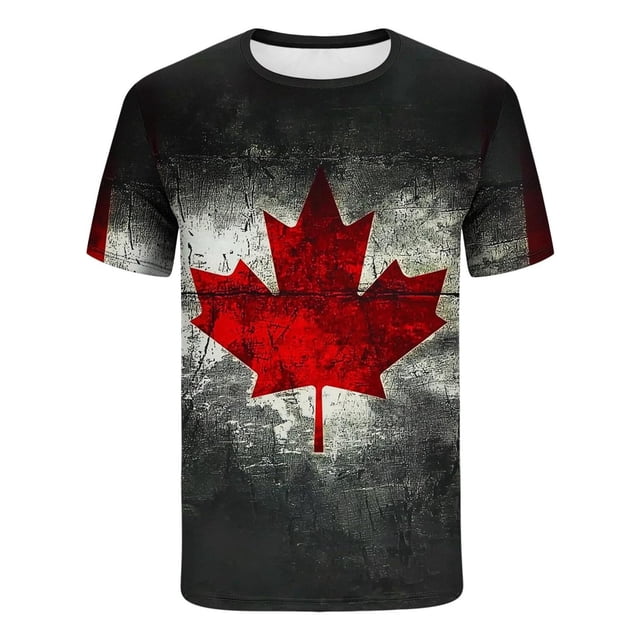 T-shirts Canada pour Hommes Drapeau Canadien Manches Courtes T-Shirt Érable Haut Col Rond Homme Hauts Patriotiques