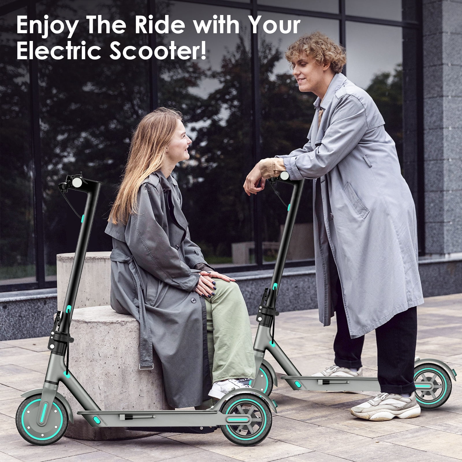 Electric Scooter HiQiS D8 350W 8.5' Foldable Scooter for Adults with APP and High Speed of 19MPH Blue