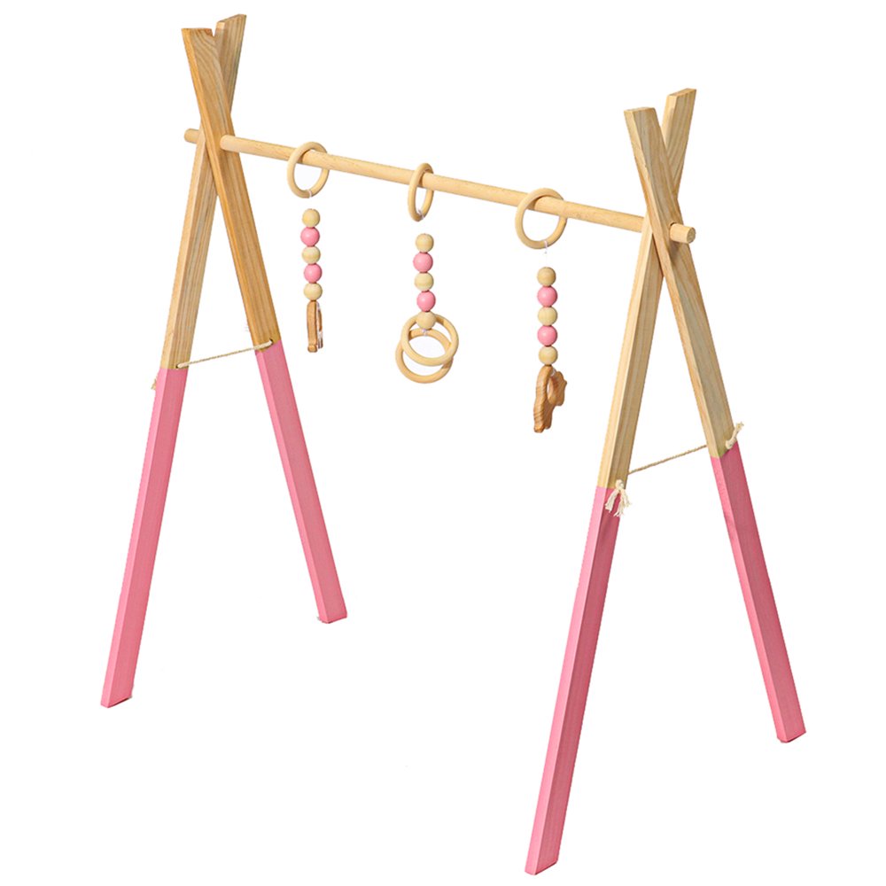 Unisex Baby Wooden Baby Play Gym Station with 3 Gym Toys , Infant Play