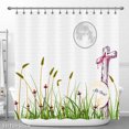 thumbnail image 1 of Cartoon Graveyard Shower Curtain with Wooden & Full Moon - Vintage White Brick Design, 1 of 4