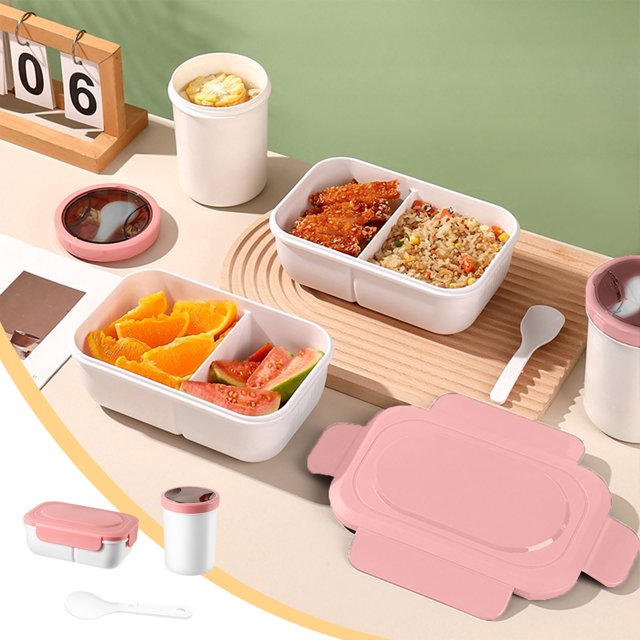 Utensilios de cocina, lonchera de plástico sellada de una sola capa, apta para microondas, con tapa hermética, compartimento con cubiertos, lonchera, taza para sopa y cuchara, loncheras de plástico.