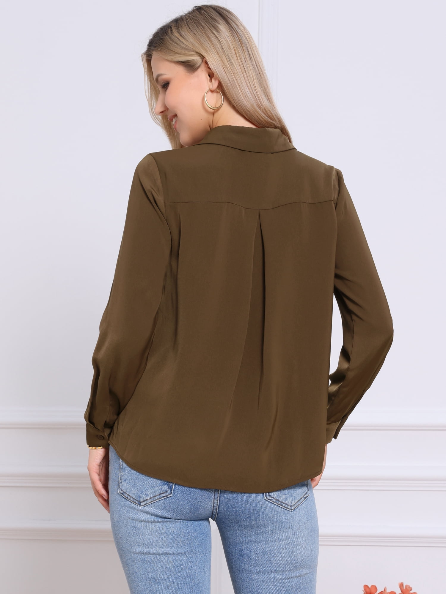 DARING DIVA Women's Long Sleeve Business Casual Work Top S Brown