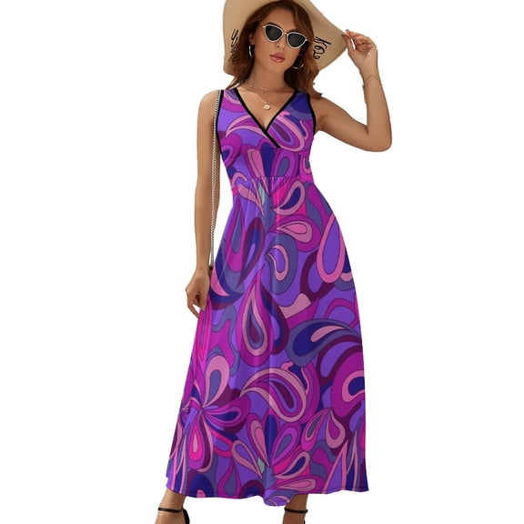 Psychedelic Hippie Purple Tears Dress Summer Street Style Bohemia Long Dresses Female Sleeveless Printed Maxi Dress