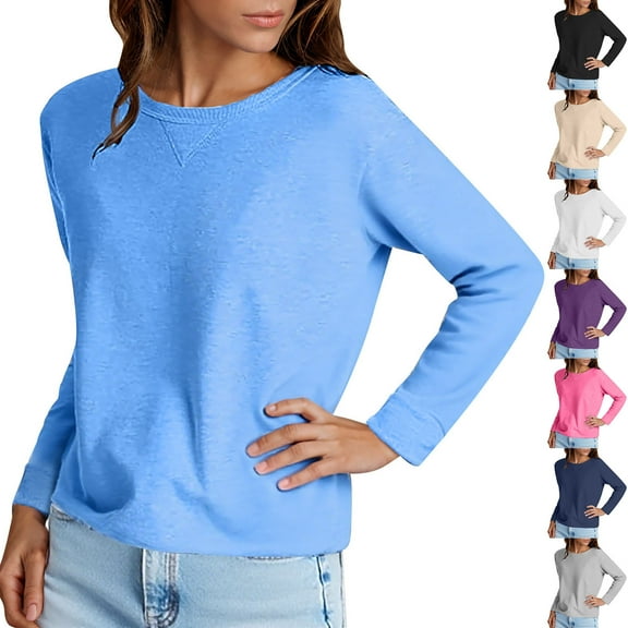 Titcea Sweatshirt for Women, Basic Crew Neck Solid Color Sweaters, Loose Comfy Casual Tops