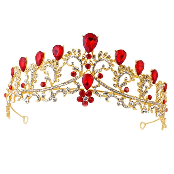 LULULION Romantic Red Bride Crown Hair Band Chic Hair Accessories for Weddings and Parties