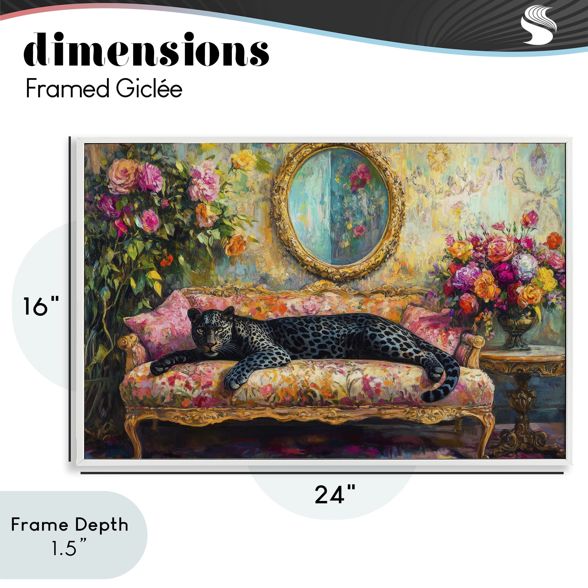 Stupell Industries Lounging Leopard on Floral Sofa White Framed Giclee Art, design by Petal Prints Design