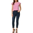 thumbnail image 2 of INSPIRE CHIC Women's Solid V Neck Cap Short Sleeves Work Blouse XS Rose Pink, 2 of 6