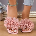 thumbnail image 4 of Fluffy Flower Dressy Slide Sandal for Women Evening Party Slide On Sandals Square Toe Comfortable Flat Sandals, 4 of 7