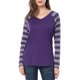 thumbnail image 3 of Tops A Rayas Con Cuello En V Y Mangas Raglán Largas Para Mujer Púrpura S, 3 of 7