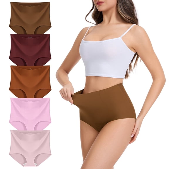 MecTo Women's Seamless Underwear No Show Panties Tummy Control Hipster High Waisted Briefs 5 Pack Plus Size