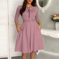 thumbnail image 1 of Ovzne Robes Grande Taille pour Femmes Rondes Robe pour Femme Robe d'Été Décontractée Couleur Unie Ceinture Fermeture Éclair Manches Longues Robe pour Femmes Manches Longues Liquidation, 1 of 7