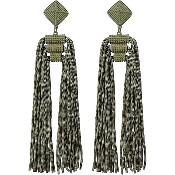Coiris Boho Tassel Earrings for Women Army Green Olive Drop Western Dangle Country Earrings Summer Beach Long Tassels Earrings for Women (ER1141-Army Green)