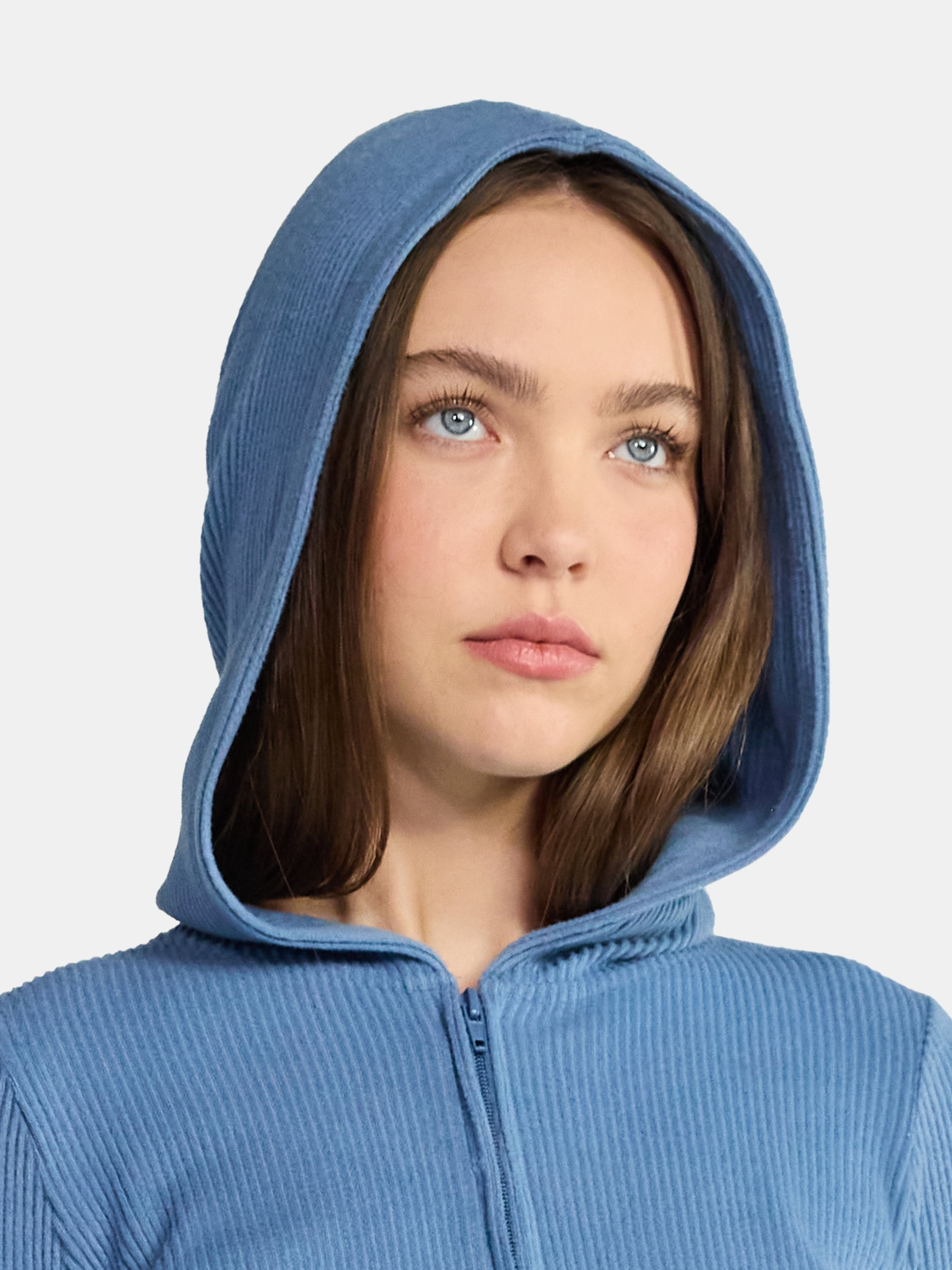 No Boundaries Brushed Ribbed Zip-Up Hoodie and Flare Pants Set, 2-Piece, Women's