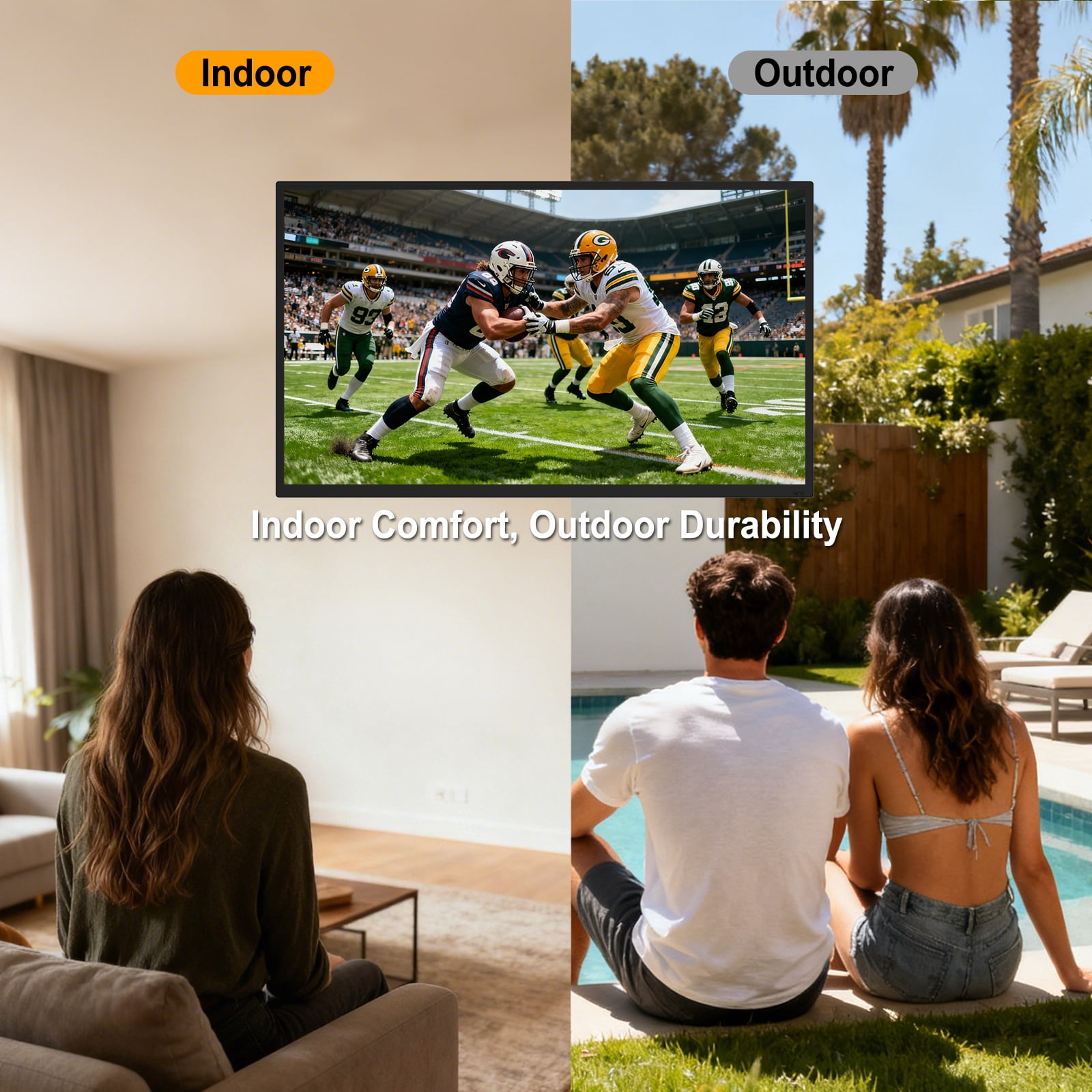 65Inch 4K Google Smart TV, 1000nits High Brightness Outdoor TVs, IP65 Waterproof TV, Voice Assistant Remote, Compatible with Dolby, Wide Viewing Angle Smart TV, Suitable for Partial Sun