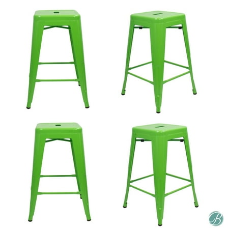 Set Of 4 Metal Bar Stool 24 Milani Lawn Green Stackable Indoor Set Of 4 Metal Bar Stool 24 Milani Lawn Green Stackable Indoor Outdoor