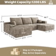 thumbnail image 3 of Wiilayok 107" Cloud Sectional Sofa with 1 Ottoman,Modern Minimalist Upholstered Couches,Oversized Boneless Comfort U Shaped Sofa for Living Room,Deep Seat Corner Couch,Brown(Plush Corduroy Fabric), 3 of 7