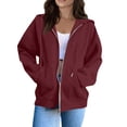 thumbnail image 2 of Zip Up Hoodie Women Oversized Fall Fashion Long Sleeve Hooded Sweatshirts Casual Y2K Jacket 2025 Winter Clothes Wine L, 2 of 5